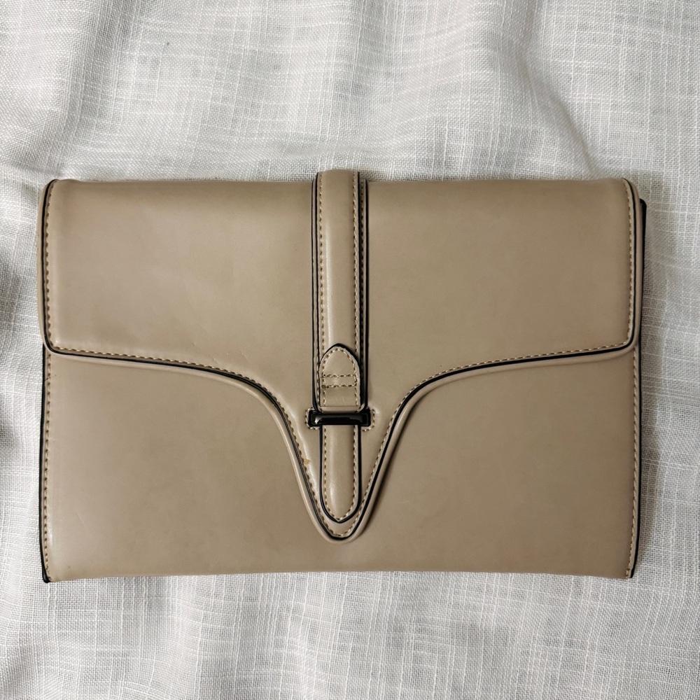 Zara women tan envelope leather clutch shoulder bag purse with strap